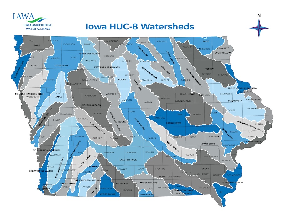 Iowa HUC8 watersheds map