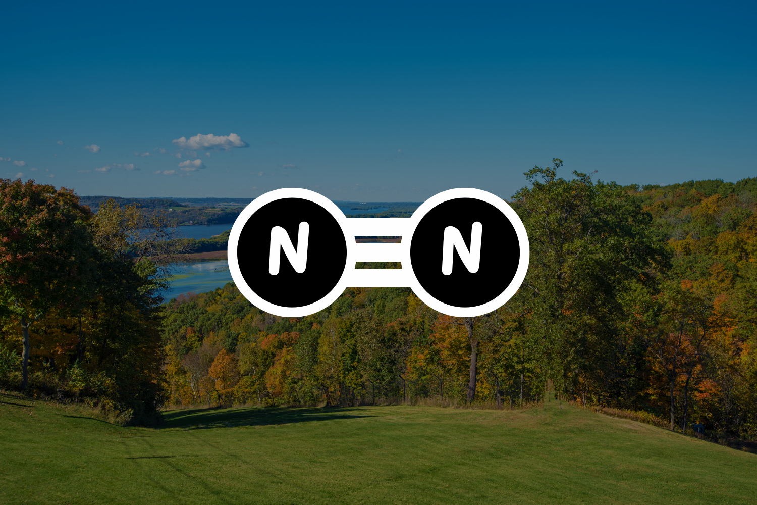Nitrogen graphic over scenic river view