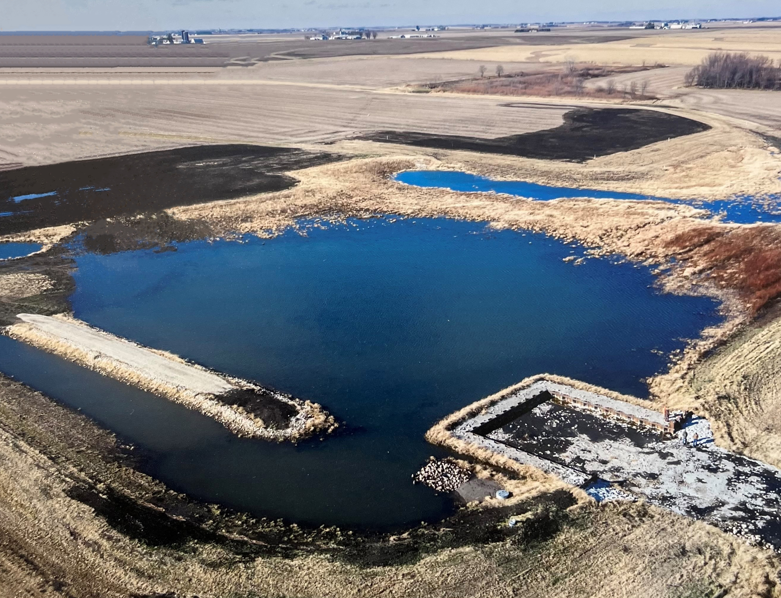 An aerial view of the 21-acre wetland on Tim Recker's farm.